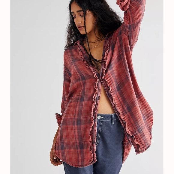Free People Tops - Free People X CP Shades Ruffle Plaid Buttondown NEW WITH TAG